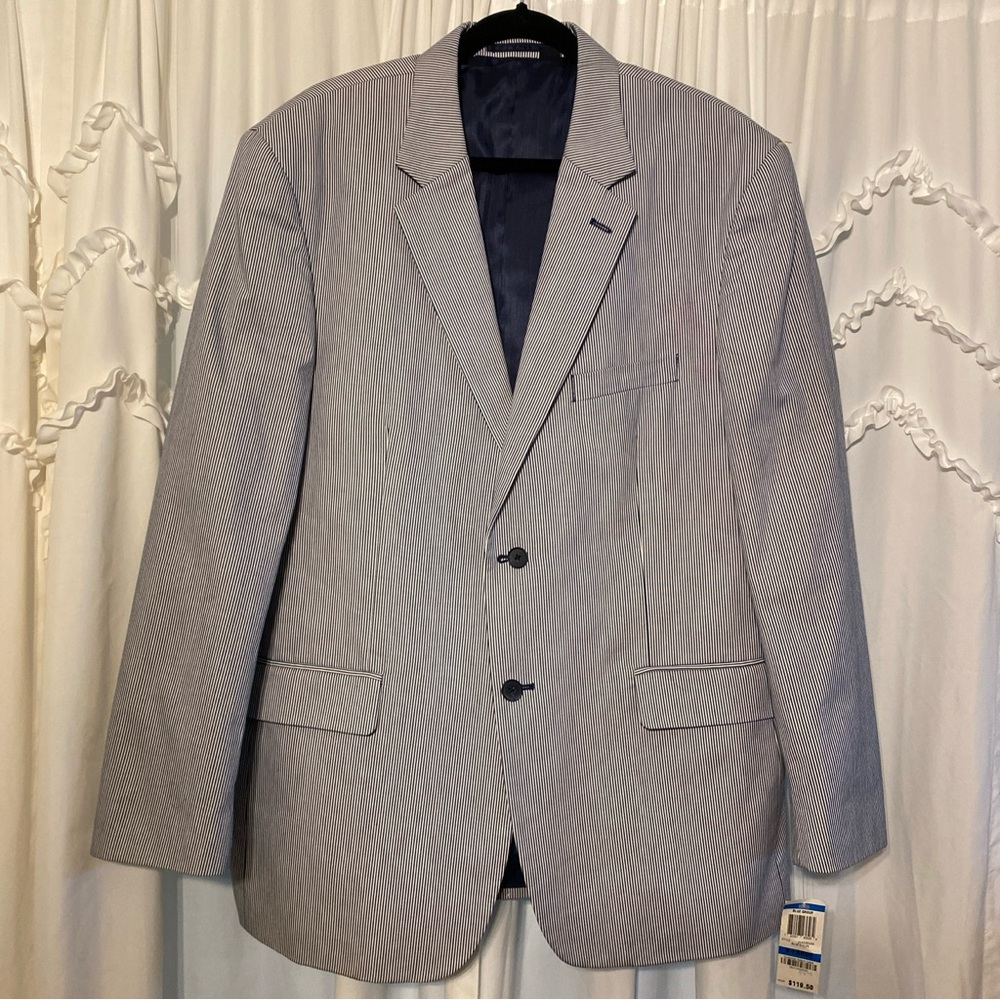 Club Room Men’s Blue Stripe Cotton Jacket Sportcoat Size XL Blazer 2 Button